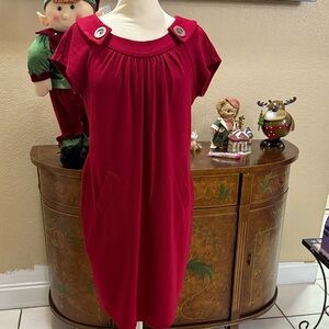 Evan Picone Vibrant Red Dress with Button Accents